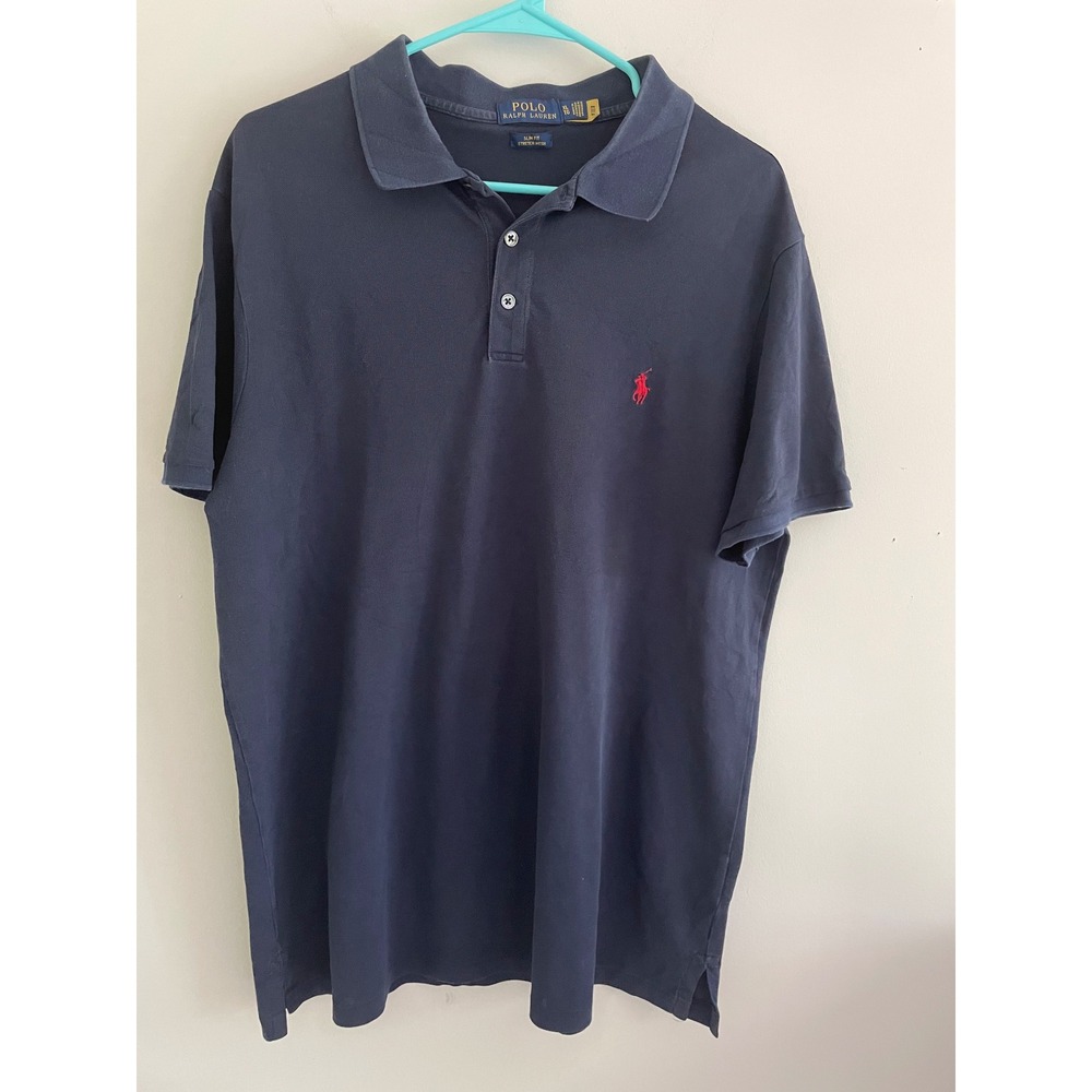 Polo Ralph Lauren Mens XL Slim Fit Stretch Mesh Polo Shirt Navy Blue Red Pony